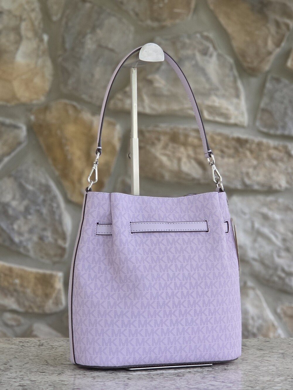 Michael Kors Carson Logo Medium Purple Bucket Shoulder Bag - Picture 3 of 9